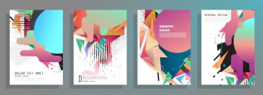 Grafik geometrik elementlerle kaplanmış şablonlar. Broşürler, posterler, kapaklar ve afişler için kullanılabilir. Vektör illüstrasyonları.