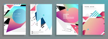 Grafik geometrik elementlerle kaplanmış şablonlar. Broşürler, posterler, kapaklar ve afişler için kullanılabilir. Vektör illüstrasyonları.