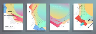 Grafik geometrik elementlerle kaplanmış şablonlar. Broşürler, posterler, kapaklar ve afişler için kullanılabilir. Vektör illüstrasyonları.