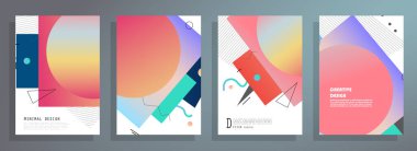 Grafik geometrik elementlerle kaplanmış şablonlar. Broşürler, posterler, kapaklar ve afişler için kullanılabilir. Vektör illüstrasyonları.