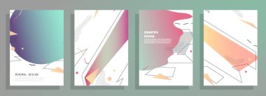 Grafik geometrik elementlerle kaplanmış şablonlar. Broşürler, posterler, kapaklar ve afişler için kullanılabilir. Vektör illüstrasyonları.