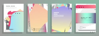 Grafik geometrik elementlerle kaplanmış şablonlar. Broşürler, posterler, kapaklar ve afişler için kullanılabilir. Vektör illüstrasyonları.