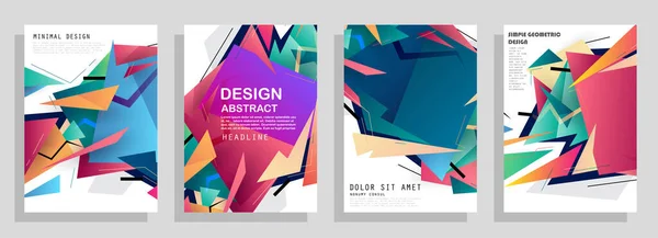 Grafik geometrik elementlerle kaplanmış şablonlar. Broşürler, posterler, kapaklar ve afişler için kullanılabilir. Vektör illüstrasyonları.
