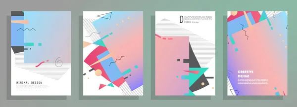 Grafik geometrik elementlerle kaplanmış şablonlar. Broşürler, posterler, kapaklar ve afişler için kullanılabilir. Vektör illüstrasyonları.