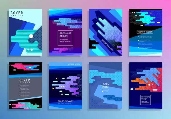 Moderna Abstrakta Omslag Set Modern Färgglada Våg Flytande Flöde Affisch — Stock vektor