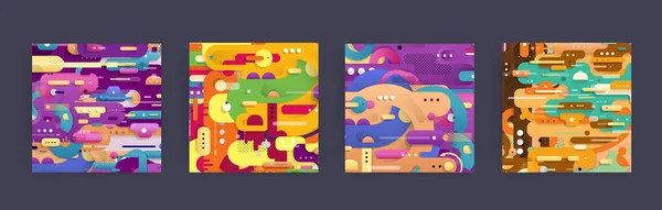 Conjunto Capas Abstratas Modernas Cartaz Fluxo Líquido Onda Colorida Moderna — Vetor de Stock