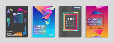 Grafik geometrik elementlerle kaplanmış şablonlar. Broşürler, posterler, kapaklar ve afişler için kullanılabilir. Vektör illüstrasyonları.
