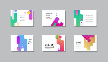 Grafik geometrik elementlerle kaplanmış şablonlar. Broşürler, posterler, kapaklar ve afişler için kullanılabilir. Vektör illüstrasyonları.