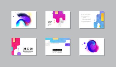 Grafik geometrik elementlerle kaplanmış şablonlar. Broşürler, posterler, kapaklar ve afişler için kullanılabilir. Vektör illüstrasyonları.