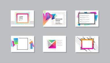 Grafik geometrik elementlerle kaplanmış şablonlar. Broşürler, posterler, kapaklar ve afişler için kullanılabilir. Vektör illüstrasyonları.