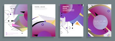 Soyut Renkli Memphis Sanat Arkaplanı seti. 80 'lerin memphis geometrik tarzı düz ve çizgi tasarım elementleri. Kapaklar, afişler, el ilanları ve posterler için geçmişe dönük sanat eserleri. Vektör illüstrasyonu