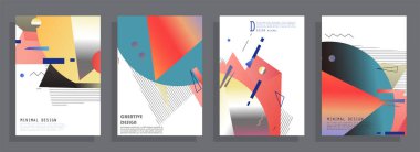 Soyut Renkli Memphis Sanat Arkaplanı seti. 80 'lerin memphis geometrik tarzı düz ve çizgi tasarım elementleri. Kapaklar, afişler, el ilanları ve posterler için geçmişe dönük sanat eserleri. Vektör illüstrasyonu