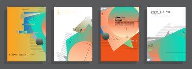 Soyut Renkli Memphis Sanat Arkaplanı seti. 80 'lerin memphis geometrik tarzı düz ve çizgi tasarım elementleri. Kapaklar, afişler, el ilanları ve posterler için geçmişe dönük sanat eserleri. Vektör illüstrasyonu