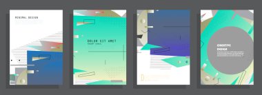 Soyut Renkli Memphis Sanat Arkaplanı seti. 80 'lerin memphis geometrik tarzı düz ve çizgi tasarım elementleri. Kapaklar, afişler, el ilanları ve posterler için geçmişe dönük sanat eserleri. Vektör illüstrasyonu