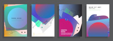 Soyut Renkli Memphis Sanat Arkaplanı seti. 80 'lerin memphis geometrik tarzı düz ve çizgi tasarım elementleri. Kapaklar, afişler, el ilanları ve posterler için geçmişe dönük sanat eserleri. Vektör illüstrasyonu