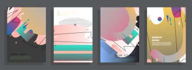 Soyut Renkli Memphis Sanat Arkaplanı seti. 80 'lerin memphis geometrik tarzı düz ve çizgi tasarım elementleri. Kapaklar, afişler, el ilanları ve posterler için geçmişe dönük sanat eserleri. Vektör illüstrasyonu