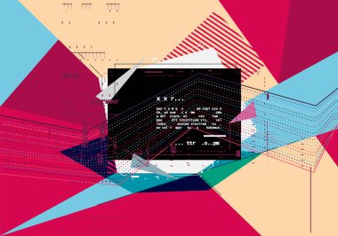 Çeşitli yuvarlak doğrusal şekillere sahip modern soyut geometrik arkaplan. Dinamik bileşimin vektör illüstrasyonu.