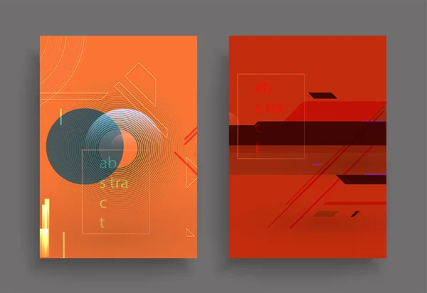 Grafik geometrik elementlerle kaplanmış şablonlar. Broşürler, posterler, kapaklar ve afişler için kullanılabilir. Vektör illüstrasyonları.