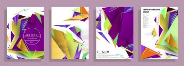 Grafik geometrik elementlerle kaplanmış şablonlar. Broşürler, posterler, kapaklar ve afişler için kullanılabilir. Vektör illüstrasyonları.