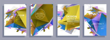 Grafik geometrik elementlerle kaplanmış şablonlar. Broşürler, posterler, kapaklar ve afişler için kullanılabilir. Vektör illüstrasyonları.