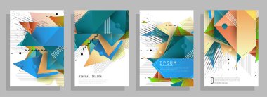 Grafik geometrik elementlerle kaplanmış şablonlar. Broşürler, posterler, kapaklar ve afişler için kullanılabilir. Vektör illüstrasyonları.