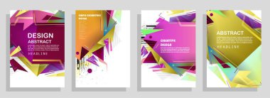 Grafik geometrik elementlerle kaplanmış şablonlar. Broşürler, posterler, kapaklar ve afişler için kullanılabilir. Vektör illüstrasyonları.