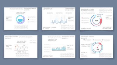 Yaratıcı sunum şablonları. Slaytlar, yıllık rapor, broşür, broşür, el ilanları, web tasarımı ve afiş için düz tasarım vektör bilgi elemanları