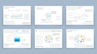 Yaratıcı sunum şablonları. Slaytlar, yıllık rapor, broşür, broşür, el ilanları, web tasarımı ve afiş için düz tasarım vektör bilgi elemanları