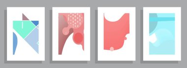 Grafik geometrik elementlerle kaplanmış şablonlar. Broşürler, posterler, kapaklar ve afişler için kullanılabilir. Vektör illüstrasyonları.