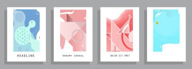 Grafik geometrik elementlerle kaplanmış şablonlar. Broşürler, posterler, kapaklar ve afişler için kullanılabilir. Vektör illüstrasyonları.