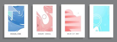 Grafik geometrik elementlerle kaplanmış şablonlar. Broşürler, posterler, kapaklar ve afişler için kullanılabilir. Vektör illüstrasyonları.