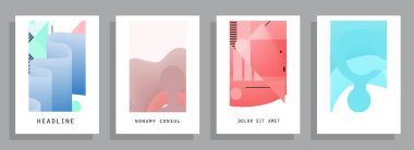 Grafik geometrik elementlerle kaplanmış şablonlar. Broşürler, posterler, kapaklar ve afişler için kullanılabilir. Vektör illüstrasyonları.