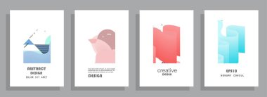 Grafik geometrik elementlerle kaplanmış şablonlar. Broşürler, posterler, kapaklar ve afişler için kullanılabilir. Vektör illüstrasyonları.