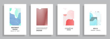 Grafik geometrik elementlerle kaplanmış şablonlar. Broşürler, posterler, kapaklar ve afişler için kullanılabilir. Vektör illüstrasyonları.