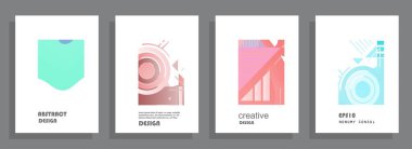 Grafik geometrik elementlerle kaplanmış şablonlar. Broşürler, posterler, kapaklar ve afişler için kullanılabilir. Vektör illüstrasyonları.