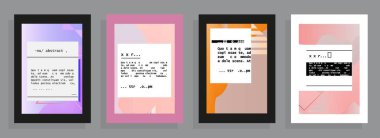 Grafik geometrik elementlerle kaplanmış şablonlar. Broşürler, posterler, kapaklar ve afişler için kullanılabilir. Vektör illüstrasyonları.