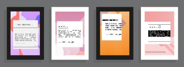 Grafik geometrik elementlerle kaplanmış şablonlar. Broşürler, posterler, kapaklar ve afişler için kullanılabilir. Vektör illüstrasyonları.