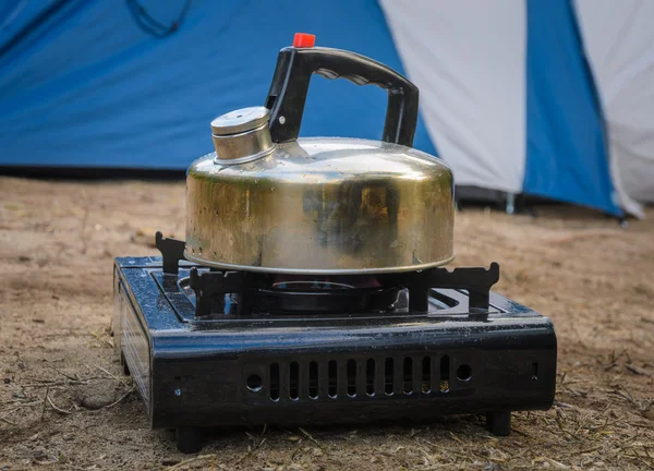 Camping Kettle on portable stove — Stock Photo, Image