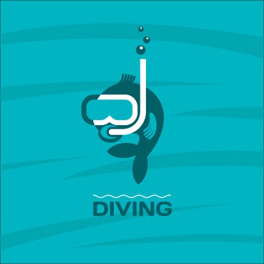Dalıyoruz. Şnorkelli balıkçı maskesi. Vektör logosu.
