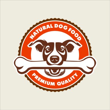Dişlerini vektör logo içinde kemik bulmuş köpek. Köpek kulübesi kulüp. Fodd