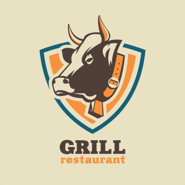 Restoran, ızgara, et yemekleri. Vektör logo resmi olan bir 
