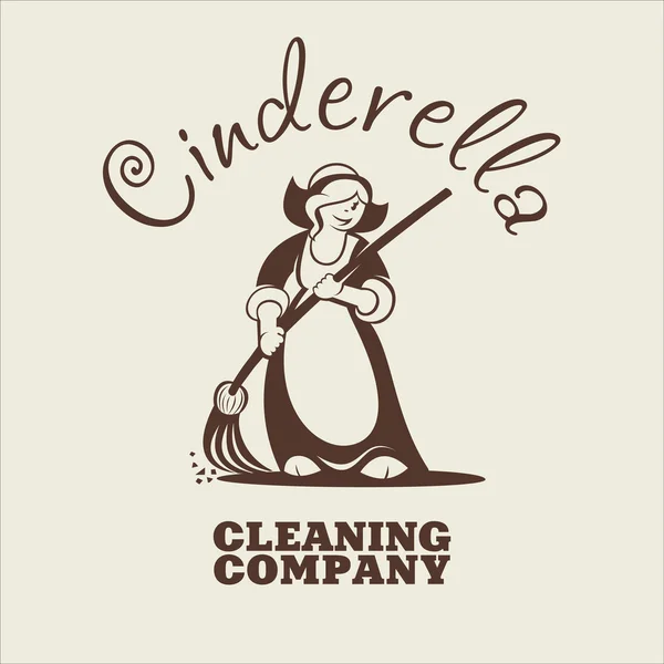 Cenicienta. Logo, una empresa de limpieza de letreros monocromáticos. Carácter . — Vector de stock