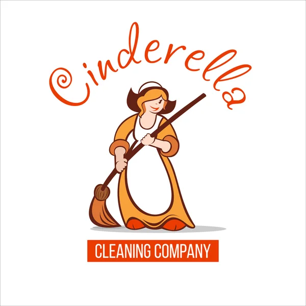 Cinderela. Assine, logotipo da empresa de limpeza. Caráter . — Vetor de Stock