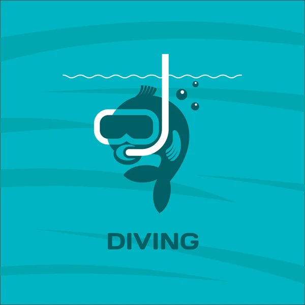 Buceo. FisDiving. Máscara de buceo de peces con snorkel. Logo del vector. 2. — Vector de stock