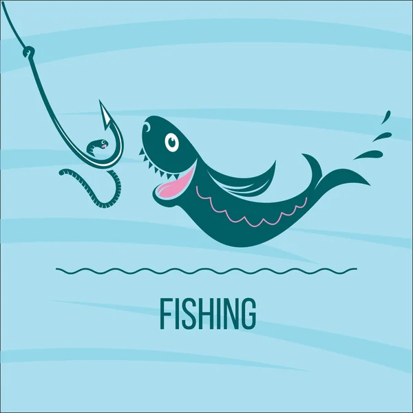 Hengelsport. Grote vis en visserij haak met een worm. Vector illustrat — Stockvector