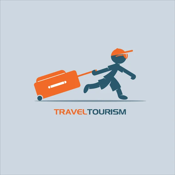 旅行者、スーツケース付きの観光客。ベクターロゴ. — ストックベクタ