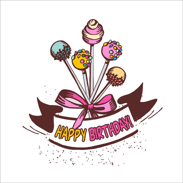 Joyeux Anniversaire Carte De Vœux Vintage Avec Des Gateaux Sur Un Baton Esprit Image Vectorielle Par Katedemianov C Illustration