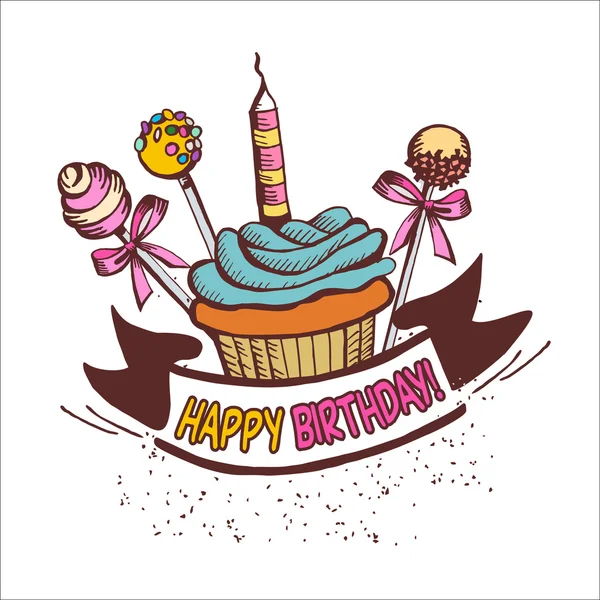 Wszystkiego najlepszego z okazji urodzin. Rocznika kartkę z życzeniami z ciasta na patyku, dowcip — Wektor stockowy