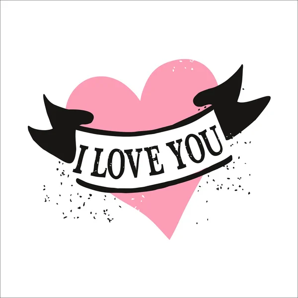붓글씨 레터링으로 발렌타인 카드입니다. 당신을 사랑해요. 핑크 h — 스톡 벡터