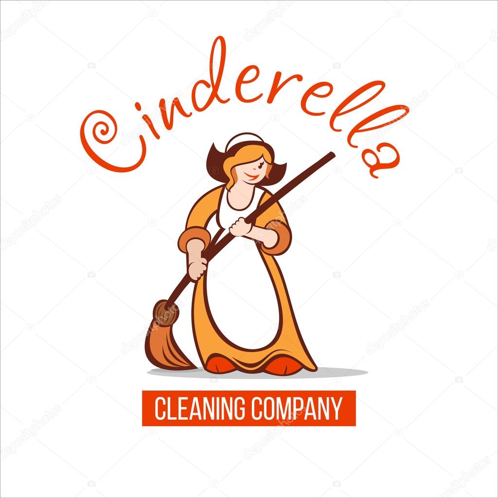 Cinderella. Sign,  logo of the cleaning company. Character.